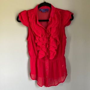 Red ruffled top